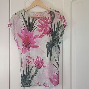 Ted Baker London Leileen Chameleon Camouflaged Floral Pink & Green Top Size S